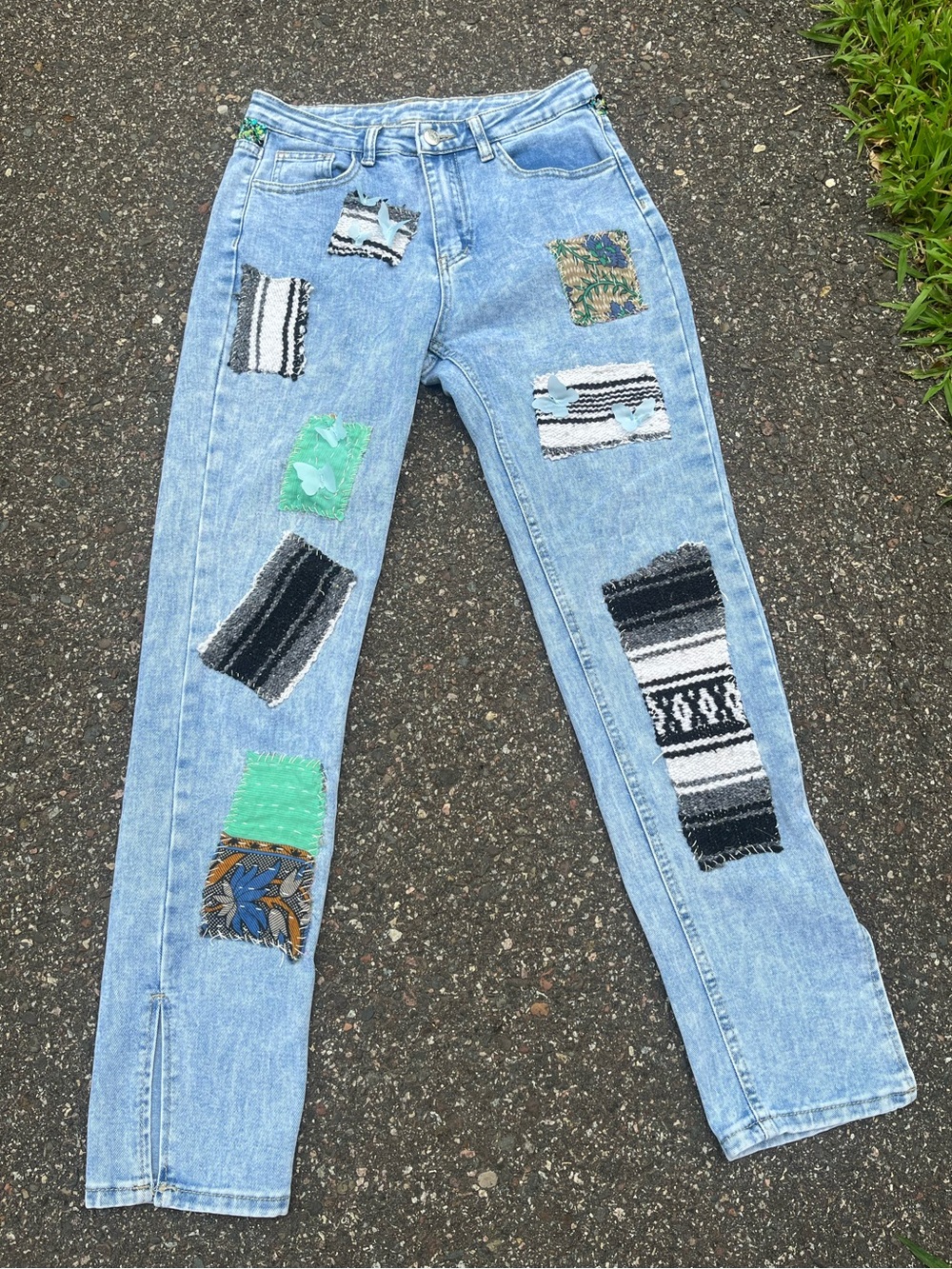 OOAK reworked Light Wash Patchwork Women’s Jeans - Blue
